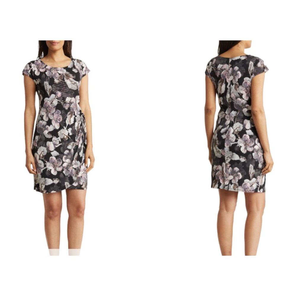 Connected Apparel Floral Side Tie Sheath Dress Size 12 NWT